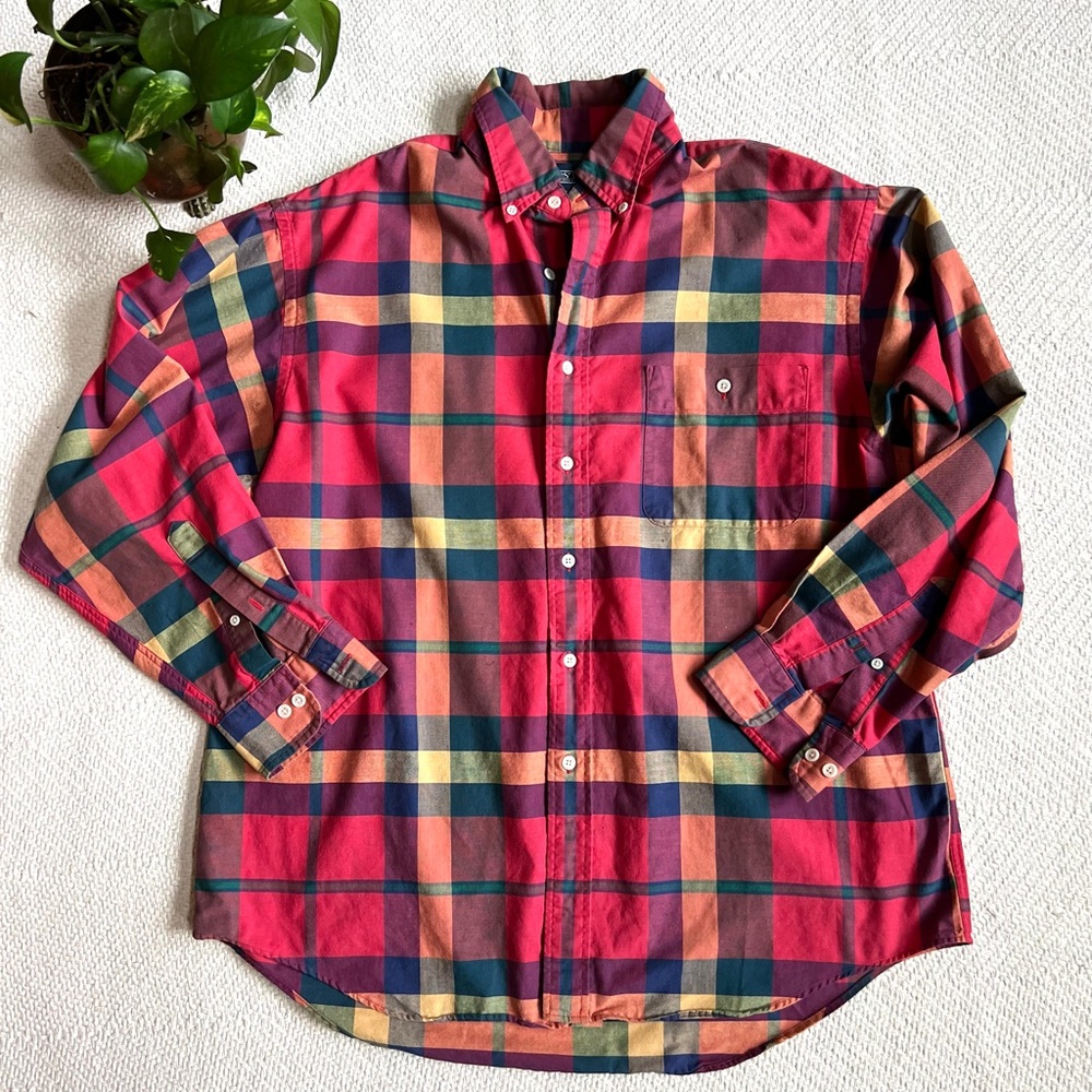 Vintage Lands End Men's Multicolor Plaid Shirt